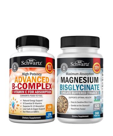 Vitamin B Complex with Vitamin C (4 Month Supply) Plus High Absorption Magnesium Bisglycinate Capsules (4 Month Supply)