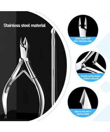 Cuticle Nipper 2 Pcs Cuticle Pusher with Cuticle Nippers Professional Stainless Steel Cuticle Cutter Durable Pedicure Manicure Tools for Fingernails and Toenails (Silver) - Buy Online on GoSupps.com