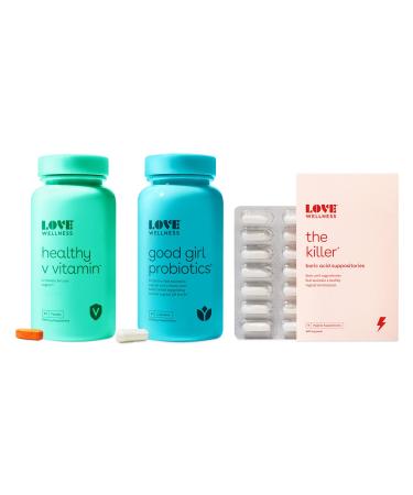 Love Wellness Triple Threat Vaginal Suppository Kit - The Killer Good Girl Probiotics & Healthy V Vitamin - Fast-Acting Vitamins & Suppositories for Vaginal Health - Helps Balance Yeast Odor & pH