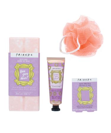 Paladone Friends Bath and Body Gift Set | Includes Bath Bar  Bath Crystals  Hand Balm & Body Puff | Officially Licensed Merchandise