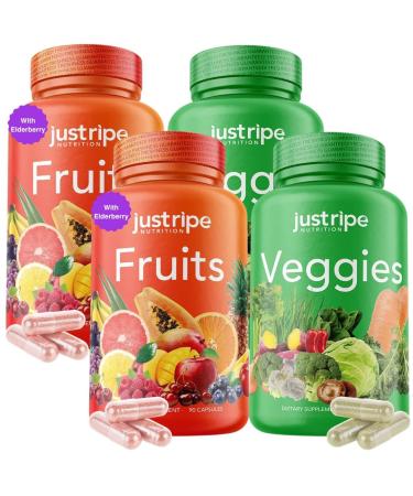 Fruits and Veggies Supplement - 90 Fruit and 90 Vegetable Capsules - 100% Whole Natural Superfood - Filled with Super Greens Vitamins and Minerals - Supports Balance Energy Levels (2 Pack) 90 Count (Pack of 4)