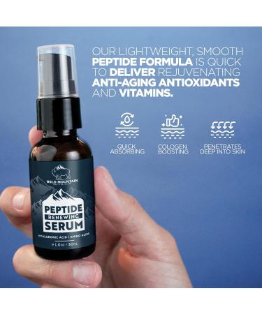 Wild Mountain Peptide Face Serum for Men - Hydrating Hyaluronic Acid & Collagen Boosting - Anti-Aging & Brightening 1 oz | International Shipping Available - Buy Online on GoSupps.com