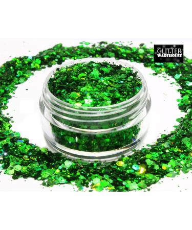 Green Holographic Chunky Glitter | Festival Makeup & Beauty | GLITTERWAREHOUSE 20g Loose Cosmetic Glitter for Face Body Hair Nails & Lips - Buy Online on GoSupps.com