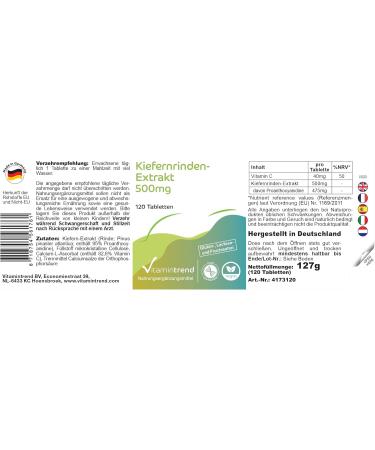 Pine bark extract 500mg - 120 tablets - vegan - high dose - with vitamin C | Vitamintrend  - Buy Online on GoSupps.com