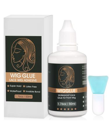 Wig Glue for Front Lace  1.76oz Hair Glue Invisible Waterproof Lace Glue Bonding Strong Hold Wig Adhesive with Tools for Lace Wig/Poly/Toupee and Other Hair Systems