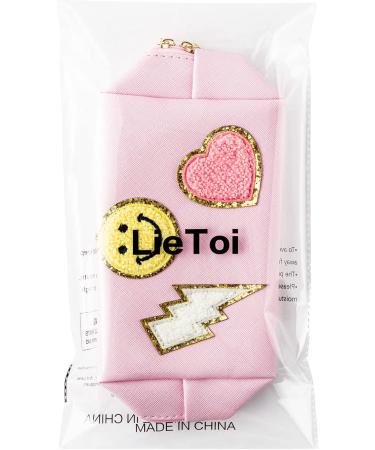 Preppy Patch Small Toiletry Bag - PU Leather Portable Makeup Cosmetic Bag in Pink - Buy Online on GoSupps.com