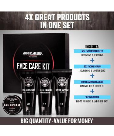 Viking Revolution Men's Skincare Kit - Facial Care Set with Moisturizer, Scrub, Cleanser, & Eye Cream - Buy Online on GoSupps.com