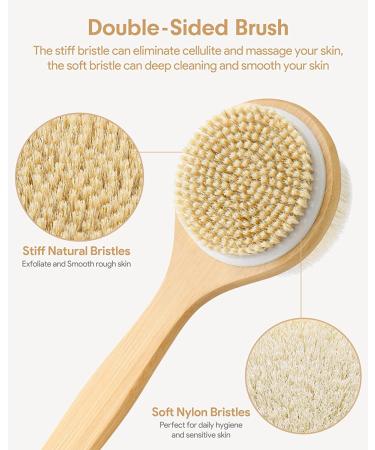 Gelibo Shower Brush - Soft & Stiff Natural Bristles, Long Wooden Handle, Double Sided Exfoliating Body Scrubber - Buy Online on GoSupps.com