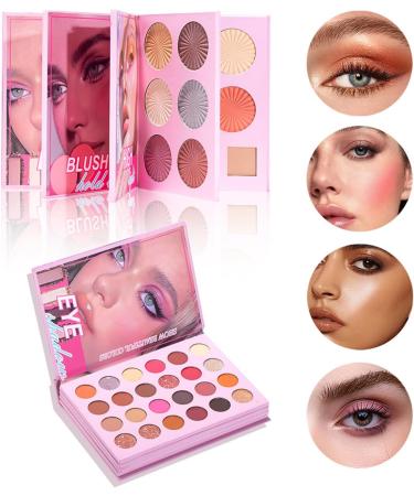 Make Up Palette 43Color Waterproof Blush Highlighter Contour Travel Eyeshadow Palette Portable Cosmetic Kit For Party Wedding Photoshoot Christmas Birthday Daily Makeup Ladies - Buy Online on GoSupps.com