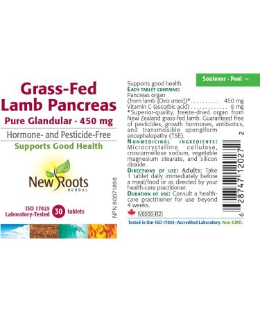 New Roots Herbal - Grass-Fed Lamb Pancreas - Pure Glandular 450mg - 30 Tablets - Pancreatic Enzymes Supplements - Pancreas Support - Pancreas & Vitamin C(Ascorbic Acid) Capsules - Digestive Enzyme Supplements - Buy Online on GoSupps.com