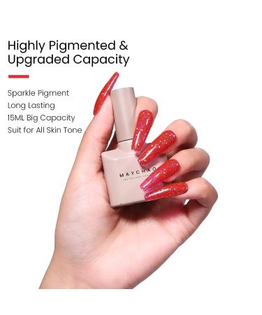15ML Maychao Rose Pink Glitter Gel Nail Polish - Sparkle Soak Off UV LED Nail Art Manicure Salon DIY at Home - 0.5 OZ - Buy Online on GoSupps.com