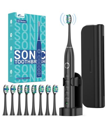Rtauys W5 Sweeping Electric Toothbrush - Rechargeable Electric Toothbrushes with 8 Heads Power Electric Toothbrush with Holder 2.5 Hours Charge for 45 Days Battery Life - Black Black 1 Count (Pack of 1)
