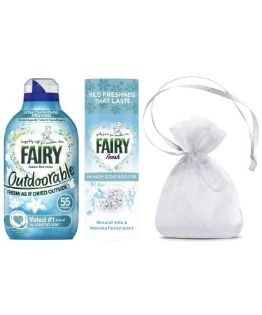 Fairy Outdoorable Non Bio Fabric Conditioner 1Pk 55washes 770ml + Fairy Fresh in Wash Scent Booster Beads Almond Milk & Manuka Honey Scent 1Pk 176gr + Our Gift for You: Organza Bag Size: 9x7x0.1cm - Buy Online on GoSupps.com