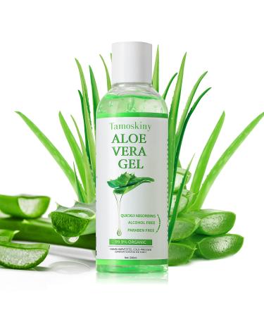 99.9% Organic Aloe Vera Gel for Face  Hair  Sunburn Relief  Pure Aloe Vera Soothing Gel for Skin Care  Acne  After Sun Repair  After Shave  No Sticky Residue  Moisturizing Quick Absorbing - 6.8 oz