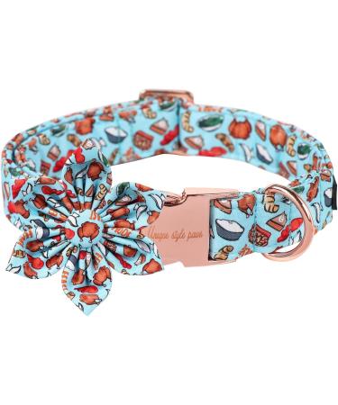 Unique Style Paws Dog Collar with Flower - Comfortable Cotton Collar for Small Dogs Perfect for Thanksgiving Festival - Metal Buckle Neck 10-16 in - Buy Online on GoSupps.com