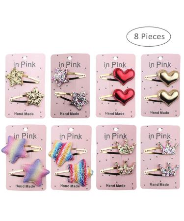 Star & Heart Hair Clips Set - 8 Multi-Colored Glitter Accessories for Girls | Perfect Children s Hair Clips - Buy Online on GoSupps.com