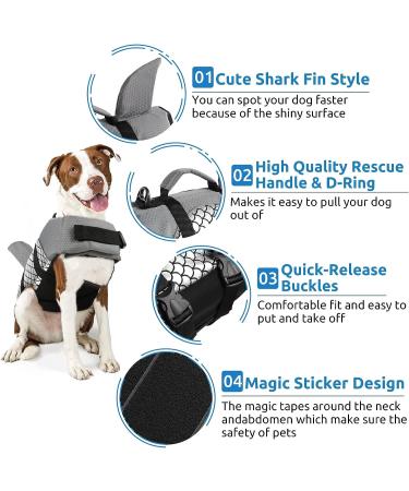 SUNFURA Dog Life Jacket | Shark Fin Design Pet Vest for Safety & Buoyancy | Rescue Handle | Swim Pool Beach Boating | Adjustable Ripstop Lifesaver | Small Medium Dogs - X-Large Silver - Buy Online on GoSupps.com