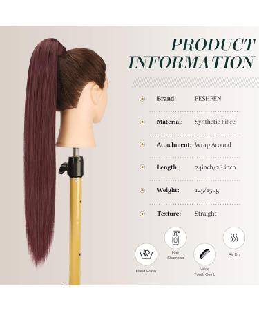 FESHFEN Straight Long Wrap Around Ponytail Extensions 28 Synthetic Hair Piece Clip in Ponytail Hair Extensions Hairpiece for Women Girls 28 Inch (Pack of 1) wine wine-Wrap Around - Buy Online on GoSupps.com