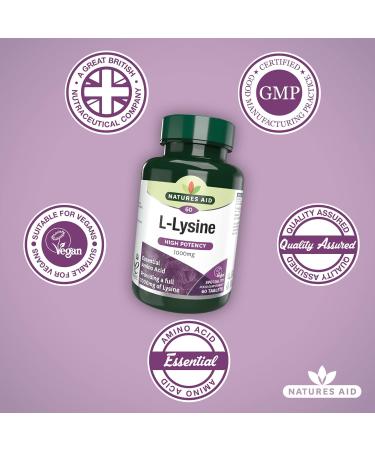 Natures Aid L-Lysine 1000mg Vegan 60 Tablets - High Potency Essential Amino Acid - Buy Online on GoSupps.com