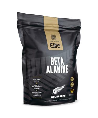 Healthspan Elite All Blacks Beta Alanine (250g) | Pre-Workout | Non Essential Amino Acid | Production of Carnosine | Unflavoured | Gluten Free | Vegan - Buy Online on GoSupps.com