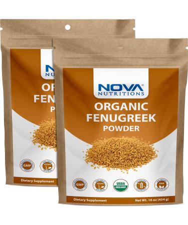 2 Pack Nova Nutritions Certified Organic Fenugreek Powder 16 OZ (454 gm) - Methi Seeds Ground - Trigonella Foenum Graecum
