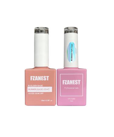 FZANEST Rubber Base Gel and Rubber Top Coat Kit For Nails Long Lasting Base Coat and High Gloss Strengthen Finish Gel Nail Polish Set
