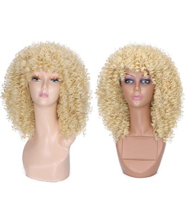 Lady Miranda Blonde Afro Kinky Curly Wig with Bangs | Medium Length Heat Resistant Synthetic Hair Wig for Women | Curly Blonde Wig 0-613 - Buy Online on GoSupps.com
