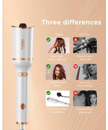 Automatic Hair Curler with 4 Temperatures | Ceramic Curling Iron for Travel and Home Use - White - Buy Online on GoSupps.com
