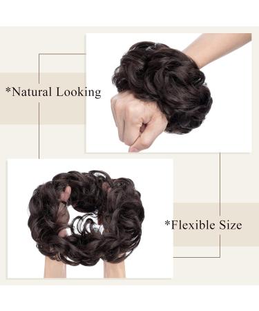 Silk-Co Hairpiece with Elastic Band - Wavy Soft Bun Hair Extensions 55g Dark Brown Curly Thickening Messy Bun Updo - Buy Online on GoSupps.com