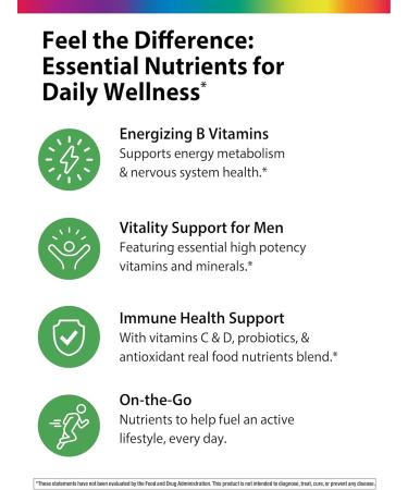 Rainbow Light Mens Energy Multivitamin Gummies | Real Food Nutrients + Probiotics | with Energizing B Vitamins | Supports Immune Health | Non-GMO and Gluten Free Supplement | 60 Count - Buy Online on GoSupps.com