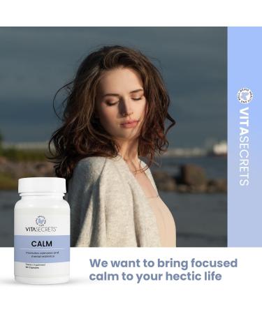Vitasecrets Calm Stress Relief Supplement - Ashwagandha Capsules GABA Green Tea Extract and L Theanine Boosts Mood Gluten Free No Artificial Colors or Preservatives - 60 Capsules - Buy Online on GoSupps.com