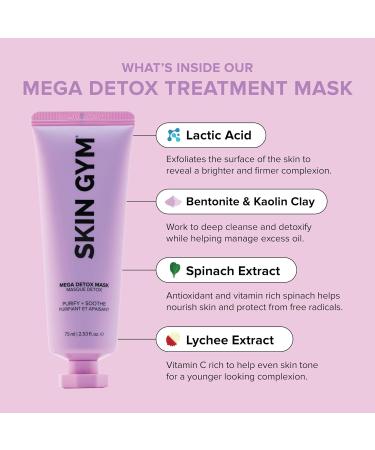 SKIN GYM Mega Detox Face Mask - Purifying Lactic Acid & Clay Treatment for All Skin Types - 2.53 Fl Oz - Buy Online on GoSupps.com