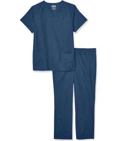 Cherokee Men and Women Scrub Set Modern Fit V-neck Top with Drawstring Pants - Navy, Medium - Buy Online on GoSupps.com