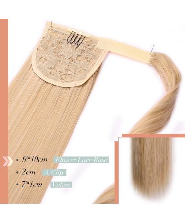 22-Inch Long Straight Ponytail Extension - Magic Paste Wrap Around - Synthetic Hair M24/33# - Dark Blonde & Bleach Blonde (110g) - Buy Online on GoSupps.com