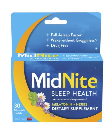 MidNite Drug-Free Sleep Aid Supplement, 1.5mg Melatonin + Herbs, 30 Chewable Tablets