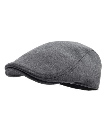 FEINION Men Cotton Newsboy Cap Soft Fit Cabbie Hat Dark Grey
