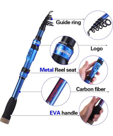 Sougayilang Telescopic Fishing Rod Portable- 24 Ton Carbon Fiber, CNC Machined Reel Seat, EVA Handle- Blue 1.8M/5.9FT - Buy Online on GoSupps.com