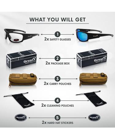 GruntX Ballistic Shooting Safety Glasses & Sunglasses Gift Pack - Polarized & Clear Lenses - Blue/Clear + Molly Pouches - Buy Online on GoSupps.com