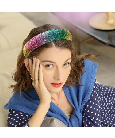 Wide Rhinestone Headband for Women Rainbow Sparkly Headband Crystal Embellished Beaded Glitter Headbands for Dressy Women Girls Birthday Party Mother's Day - Buy Online on GoSupps.com