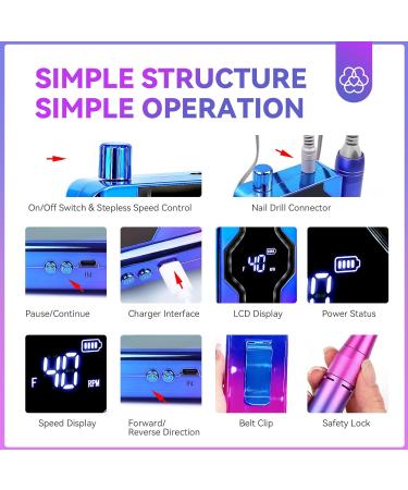 Saviland Professional Electric Nail Drill Kit - 40000RPM Nail Files - Purple Blue Gradient - Buy Online on GoSupps.com