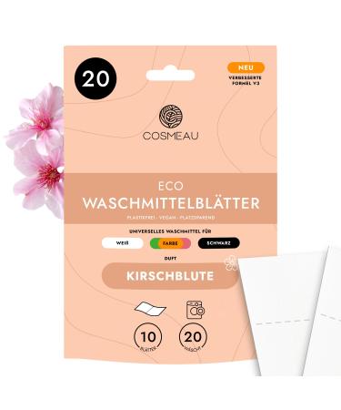 Cosmeau detergent leaves cherry blossom - up to 20 washes (10 leaves) - sustainable detergent for white color and black - plastic -free degradable & perfect travel detergent