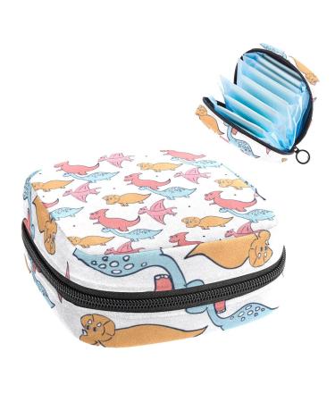 Anna Cowper Dinosaur Pink Sanitary Napkin Storage Bag Feminine Menstrual Cup Pouches Nursing Pad Holder Tampon Bags Portable Period Bag for Women Teen Girls 1Pcs Multi-colored 5