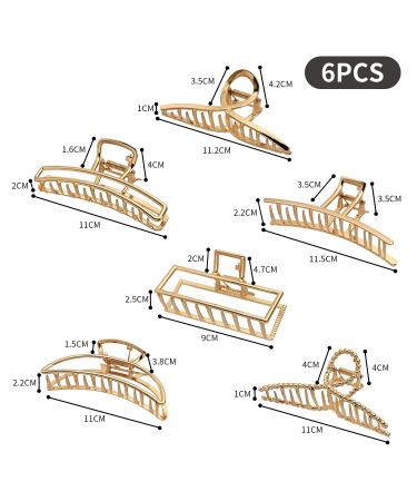 Luvadeyo 6-Piece Claw Clips Set - Slipproof Metal Golden Hair Clips for Thick & Thin Hair - Strong Hold Hairpins for Women & Girls - Buy Online on GoSupps.com