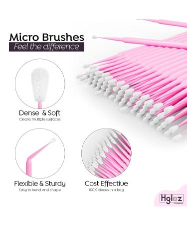 HGLOZ Microswabs for Eyelash Extensions (Pack of 500) - 2mm Pink Soft Micro Applicator Brush for Makeup Application and Cleaning - Buy Online on GoSupps.com