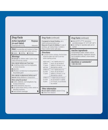 Driminate Generic 50mg Anti-Nausea Tablets - 100 Count Motion Sickness Relief - Buy Online on GoSupps.com