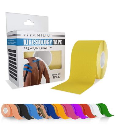 Titanium Sports Kinesiology Tape - 5m Roll of Elastic Water Resistant Tape for Support & Muscle Recovery - Quality Sports Tape Yellow