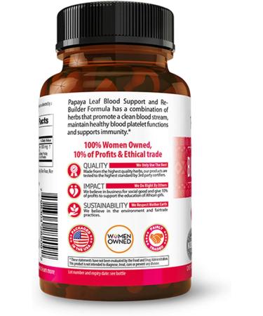 Papaya Leaf Blood Support Capsules - Promotes Healthy Blood Platelet, Bone Marrow & Immunity - 60/450mg Veggie Capsules - Herbal Goodness - Buy Online on GoSupps.com