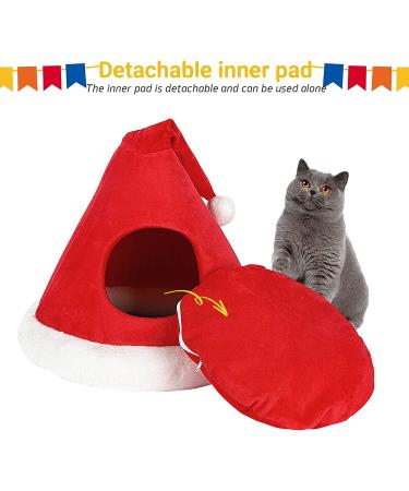 Laamei Cat Bed Christmas Tree Tent House | 2-in-1 Self-Warming Foldable Triangle Cave for Indoor Cats | Cozy Comfort with Christmas Hat Design - Buy Online on GoSupps.com