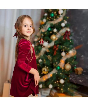 Miipat Baby Girls Velvet Dress | Long Sleeve Fall Winter Elegant Princess Dress 4-5 Years Red - Buy Online on GoSupps.com