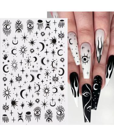 10 Sheets Black White Gothic Nail Art Stickers - Designer 3D Decals for Acrylic Nails - Buy Online on GoSupps.com